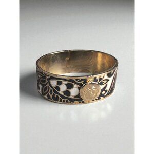 Spartina 449 Gold Tone Black & White Enamel Hinged Bangle Bracelet 2.3" Inside D